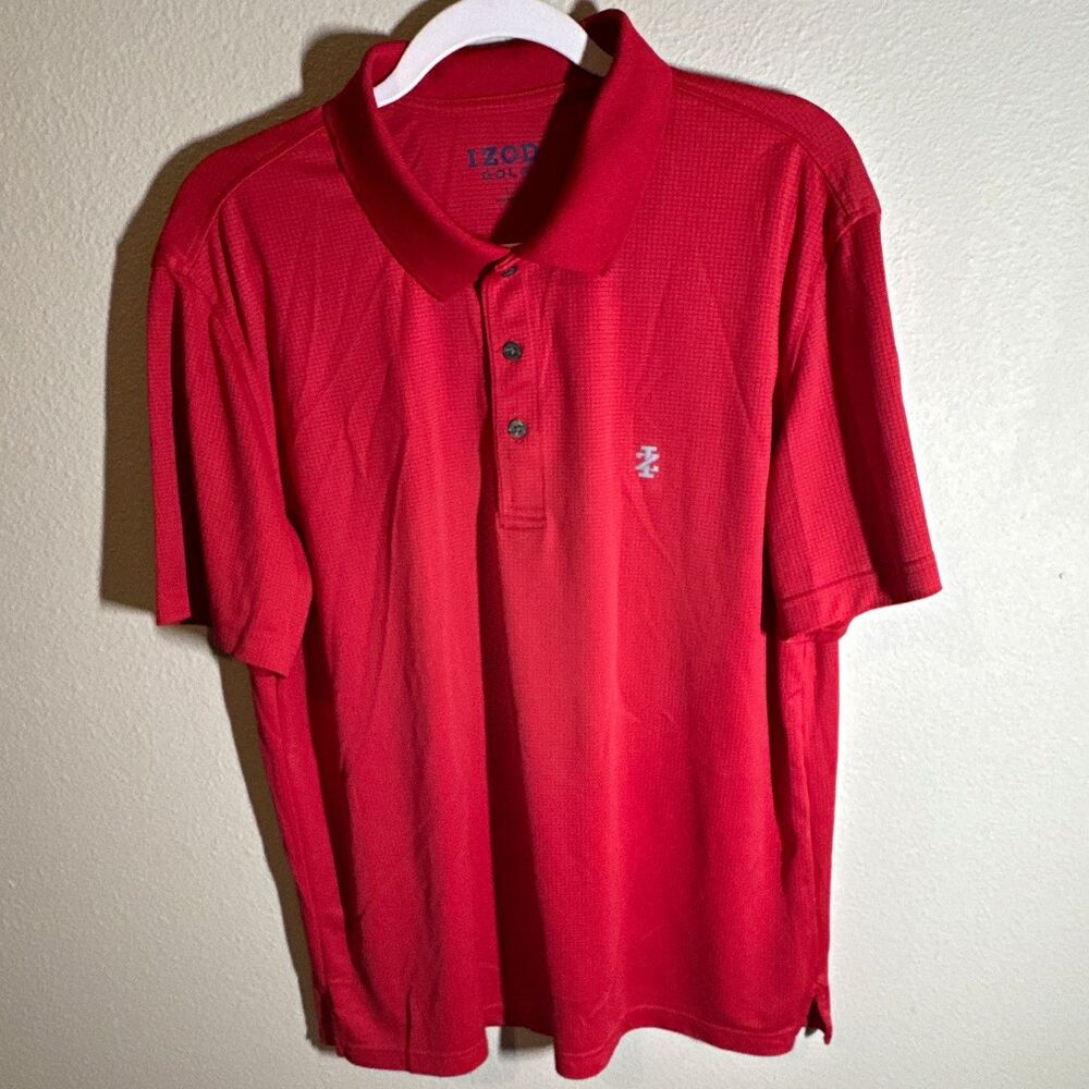 IZOD Golf Men's Red Solid Polyester Short Sleeve Polo Shirt L Regular Fit